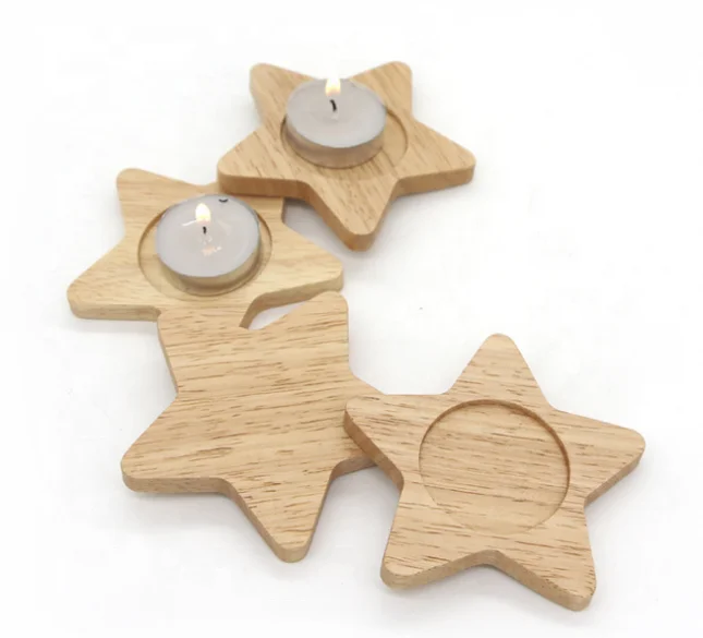 Home Decorative Star Shaped Base for Candles Wooden Tealight Candle Holder Wood Base With Star Shape