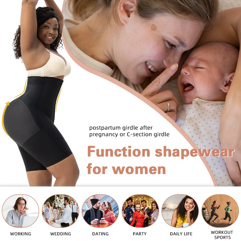 2 in 1 Postpartum Abdomen bbl Shapewear Shorts High Waist Tummy Control High Waisted Compression Shapewear Fajas Short For Women