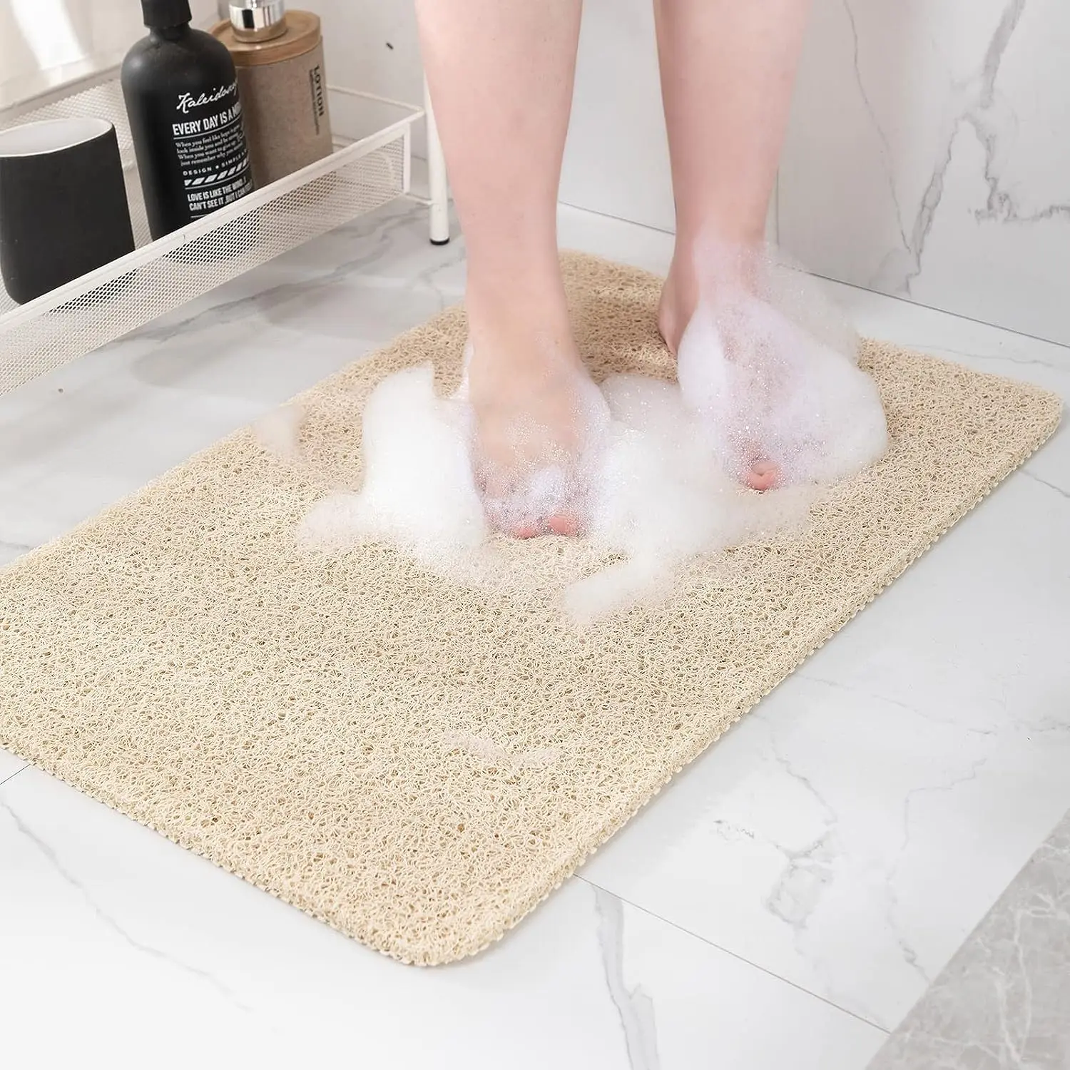 Non-Slip Shower Bath Tub Floor Mat Soft PVC Loofah Bathroom Mats Foot Scrubber Rug Quick Drying Easy Cleaning Mats for Wet Areas