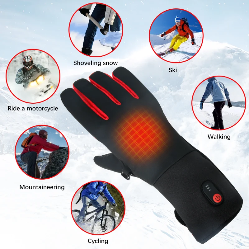Custom Logo OEM Manufacturer 7.4V Lithium Usb Electric 3 Level Temperature Control 3M Winter Heated Sports Motorcycle Ski Gloves