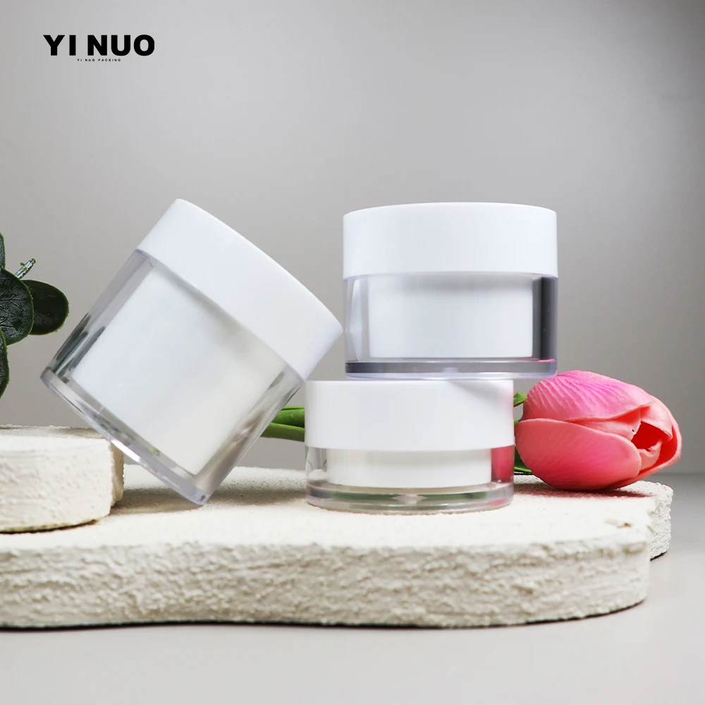 Double wall 20g 30g 50g PS plastic clear white face cream scrub container with white cap in stock for eye cream hand gasket