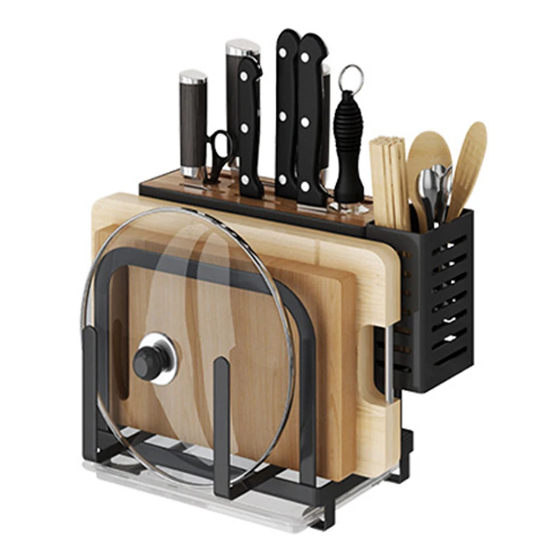 Stainless Steel Cutting Board Holder Knife Block Kitchen Stand Corner Shelf Chopsticks Organizer Pan Pot Cover Lid