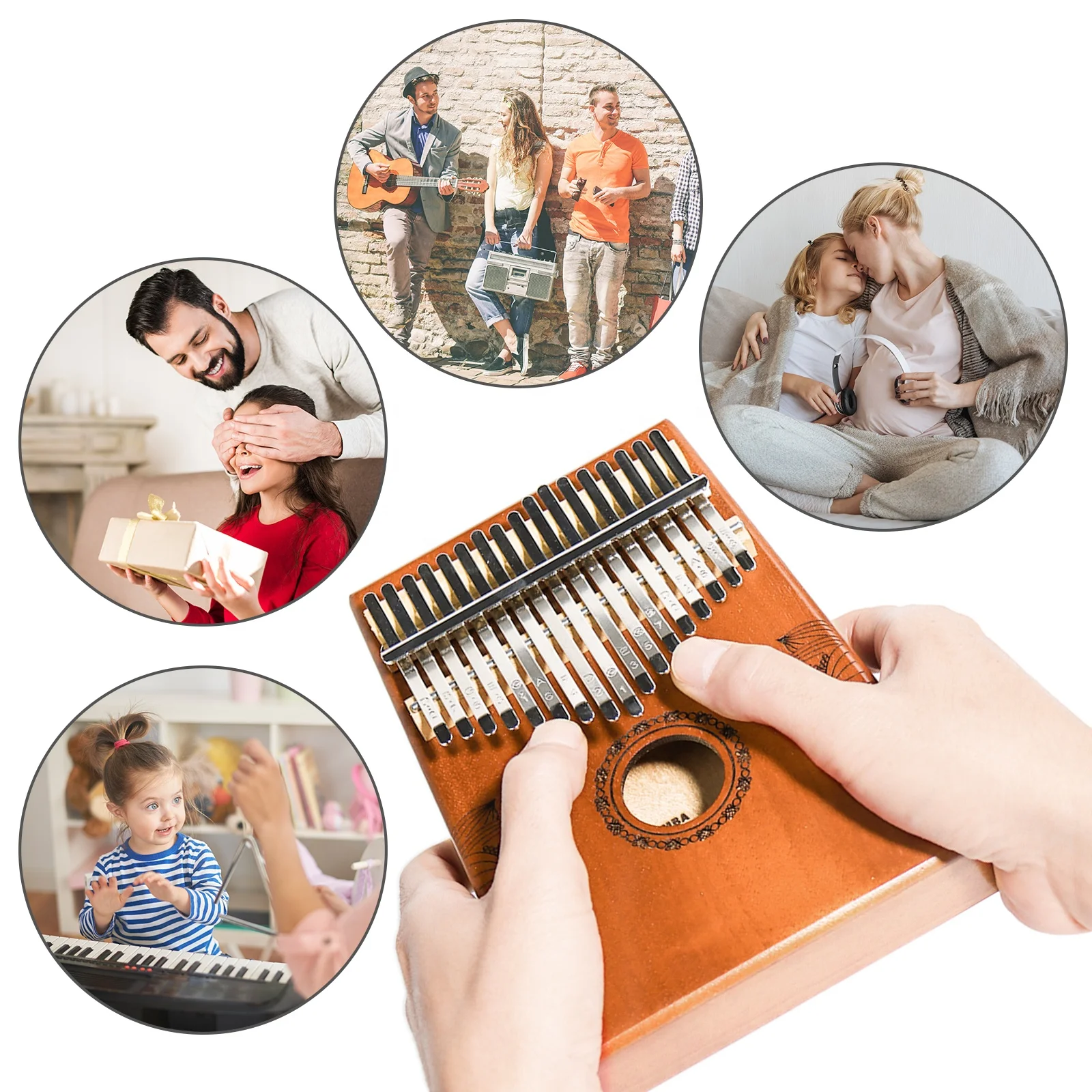 Exquisite Finger Thumb Piano Marimba Musical good accessory Pendant Gif Kalimba 17 Key Kalimba(Red Brown)