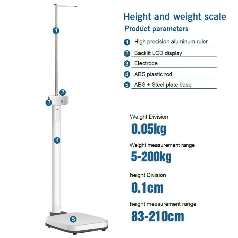 White LCD Medical BMI Analyzer Weighing Scale With Rod