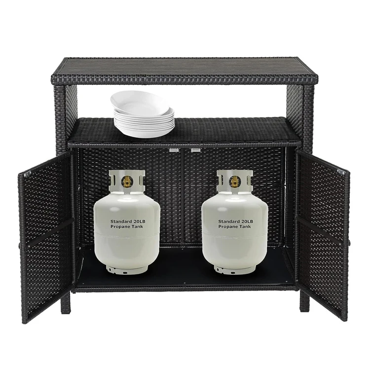 YASN Wicker Rattan Outdoor Storage Cabinet Outdoor Kitchen Storage Cabinet Shelf With Door