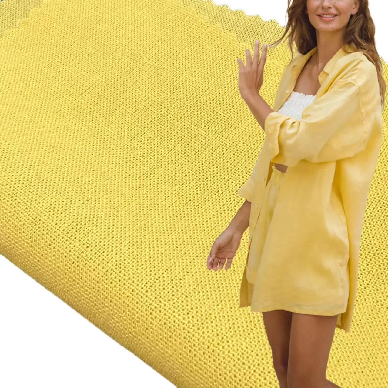 Lemon 70% viscose 30% Linen plain dye 195gsm soft linen fabric