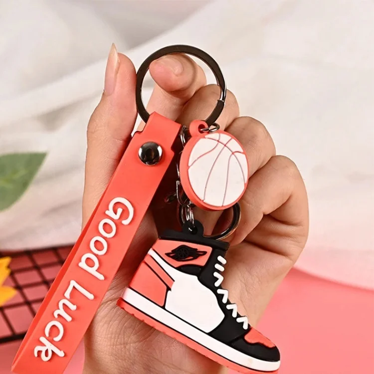 Custom 3D Silicone Rubber PVC Novelty Retro Bulk Basketball Shoes Keychain Yez Mini Pvc Sneaker Keychain