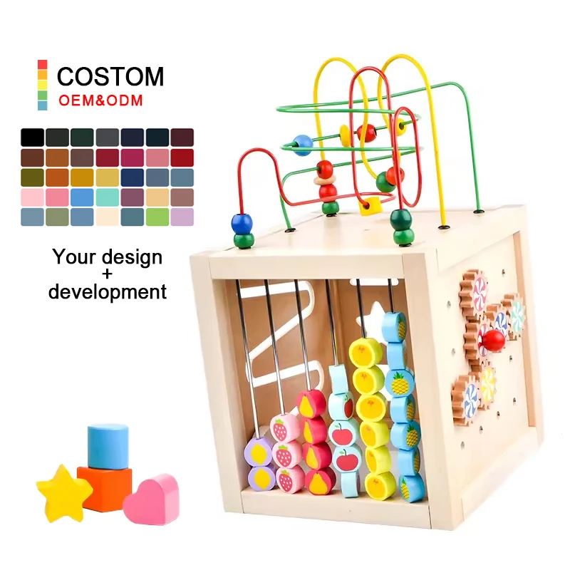 Wooden Activity Cube Montessori Toys Multipurpose Educational Sensory Toy beads maze for Toddler age 1-3 develomental toys