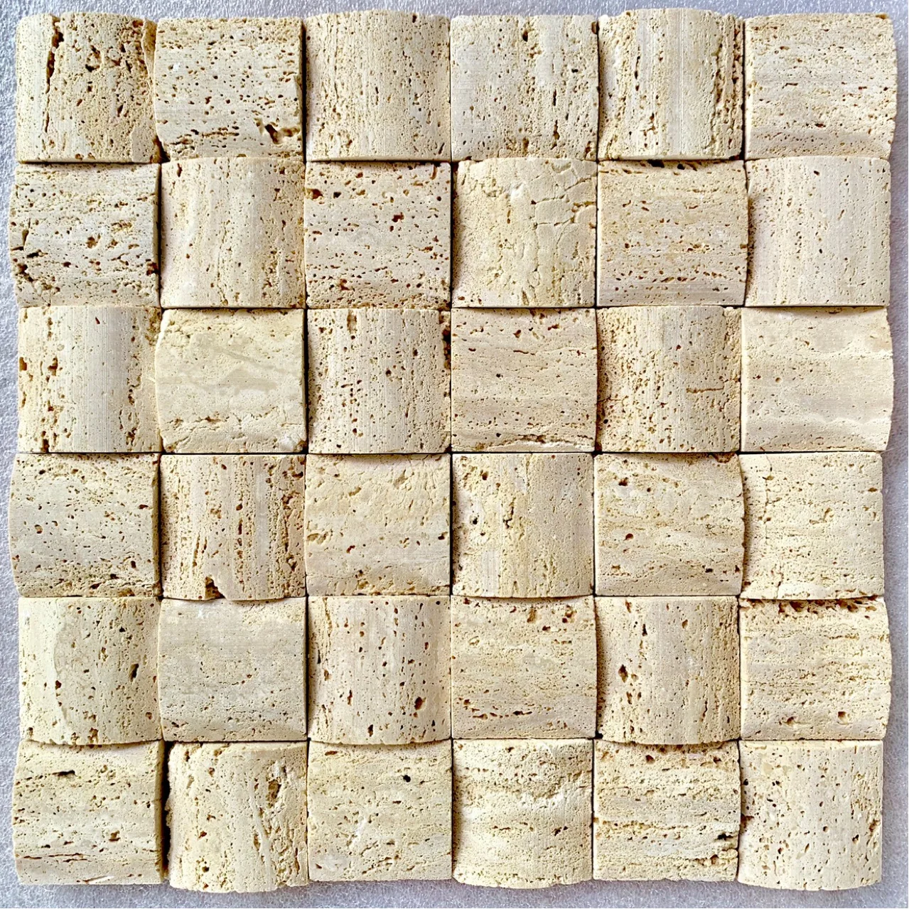 Beige travertine tile square stone mosaic interlock Flooring Driveway Park Home Decor Wall Cladding Tile Construction Stone