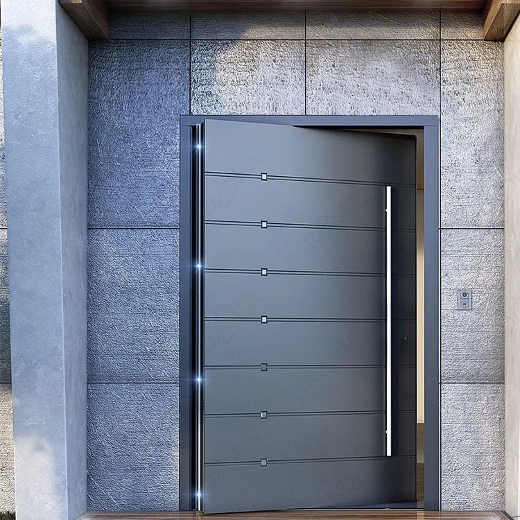 Factory Customize Villa Luxury Outdoor Entry Door Entrance Stainless Steel Modern Exterior Pivot Front Doors With Led Light