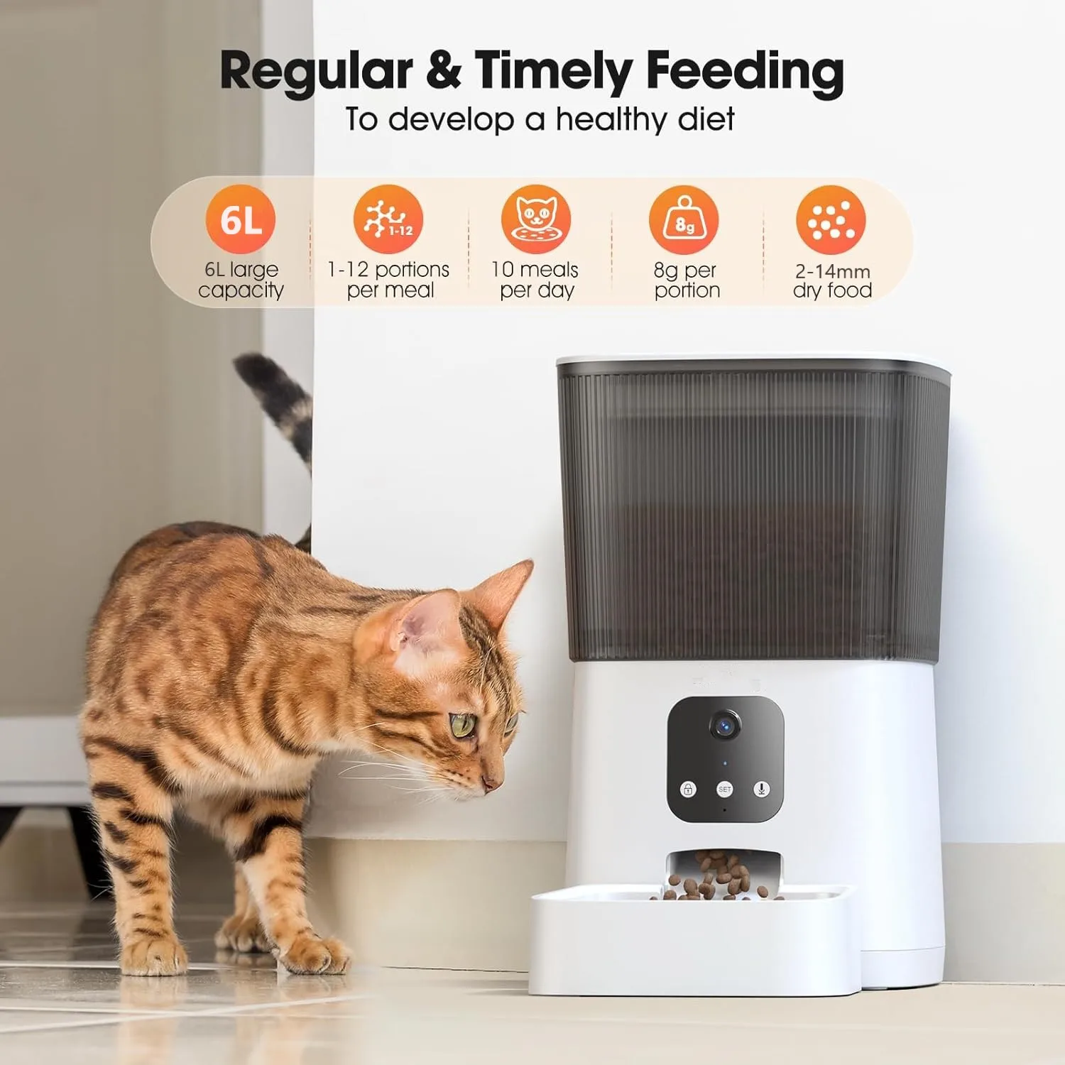 Custom Dog Cat Smart Pet Feeder Wifi Mobile Phone App Remote Control Microchip 7L Auto Pet Cat Dog Feeder With 1080P HD Camera