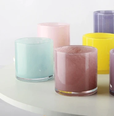 Handblown cylindrical transparent crystal glass recycling multicolored confetti beverage cup