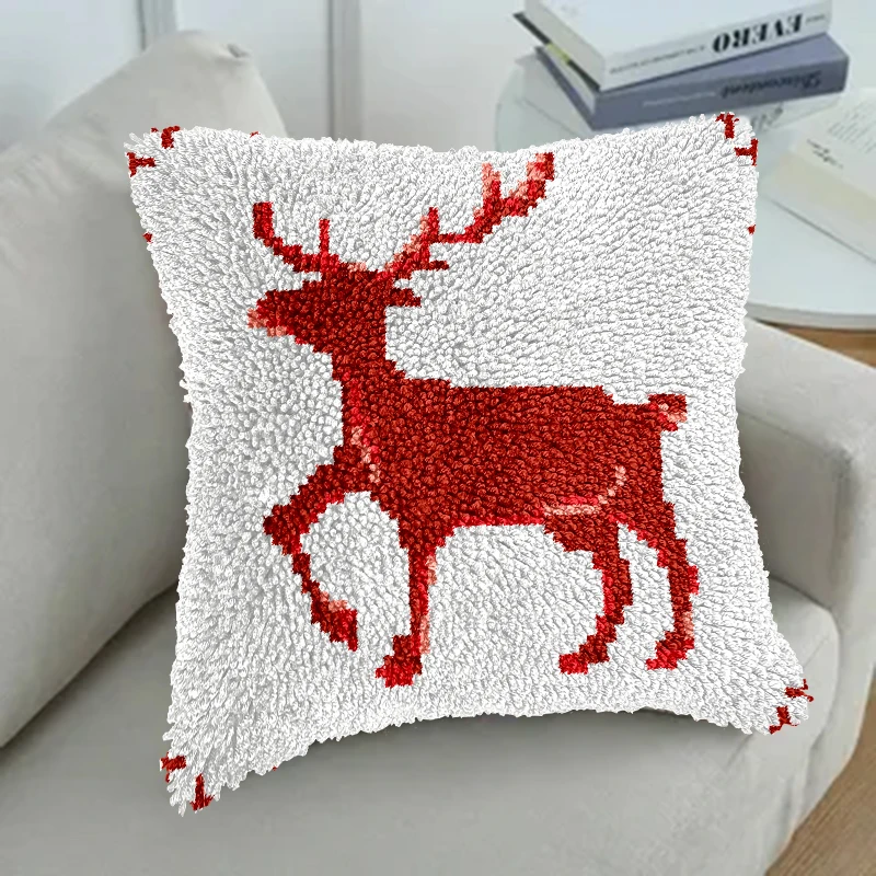 Morden pre-printed canvas crochet yarn embroidery kits throw pillow cover animal elk latch hook cushion kits for Adults Beginner