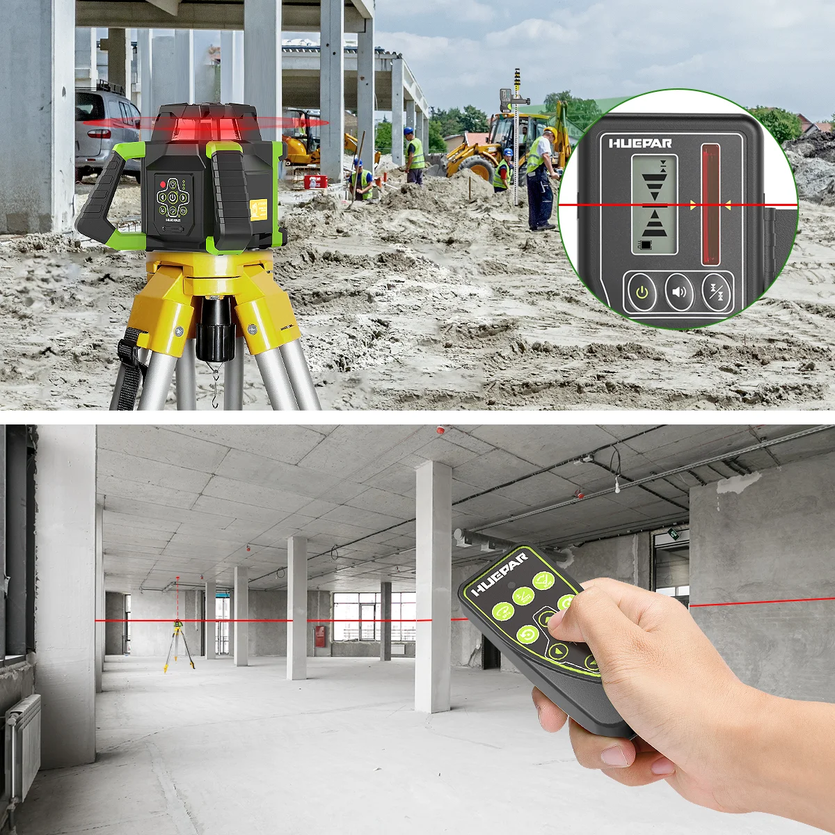 Huepar RL300HR 360 Horizontal Red Interior/Exterior Beam,High Precision Electronic Self-Leveling Rotary Laser Level