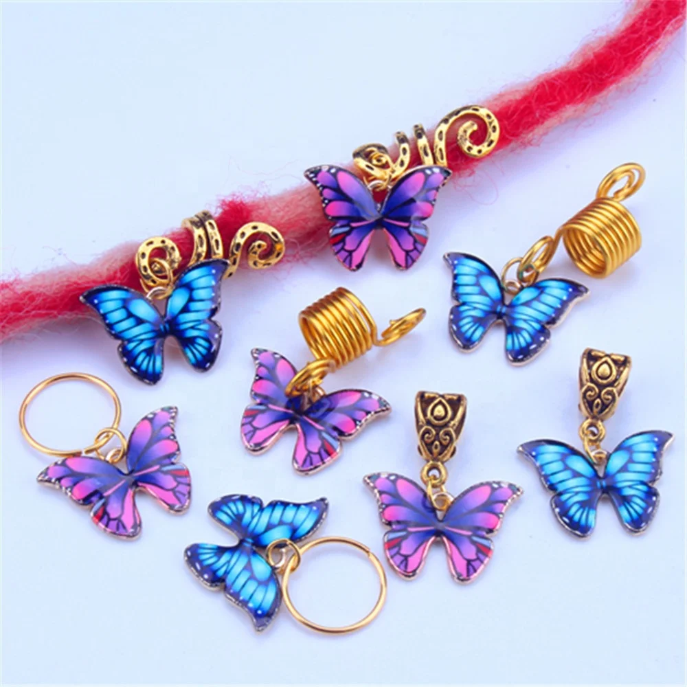 Wholesale fashion butterfly hair beads braid locs hair accessories jewelry for dreadlocks cuffs charms
