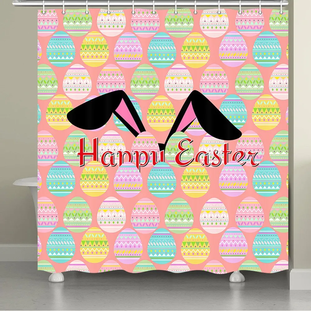 Colorful Home Bathtubs Bathroom Curtain Decoration Set Washable Durable Polyester Fabric Easter Eggs Shower Curtains