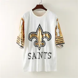 Z122060 2022 free size summer sequin t-shirt dress tshirt clothing Plus Size black and gold new orleans saint sequin dress women
