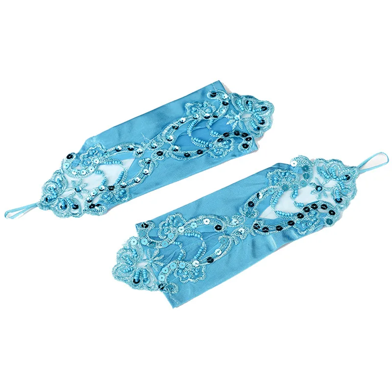 2022 New Cheap Fingerless Gloves Satin Wedding Bridal Gloves Beaded Lace Gloves Wedding Accessories Elbow Length