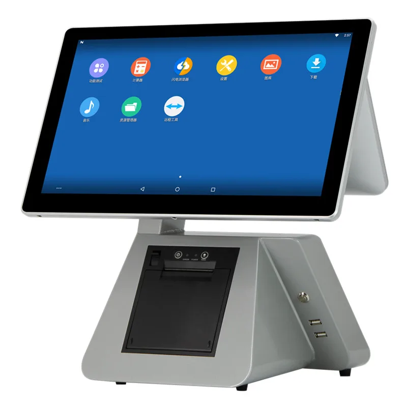 FJY-F6 15.6' Ordering Machine Pos Android Windows Linux Built-Printer Desktop Computer Retail Pos Monitor All in One Pos System