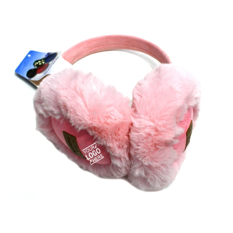 Оптовая продажа, Модный логотип на заказ, рекламные подарки, женские милые розовые плюшевые зимние теплые наушники, наушники
