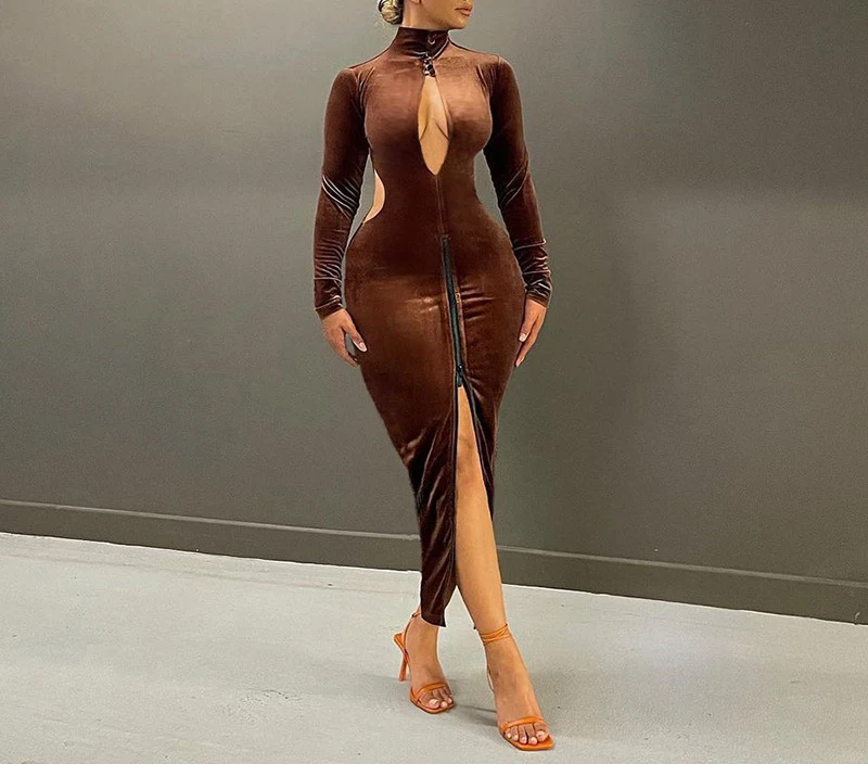 New style velvet stretch dress evening dress slim sexy hollow long skirt mermaid wedding dress