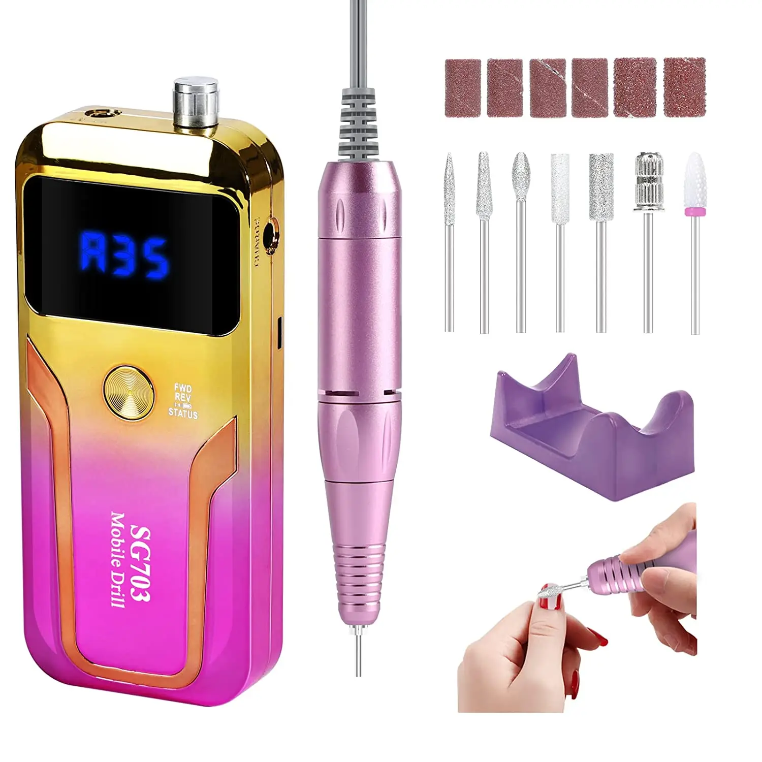 35000 RPM cordless Rechargeable Electric Nail File Machine E File for Acrylic Nails Gel Polishing Removing nail drill machine