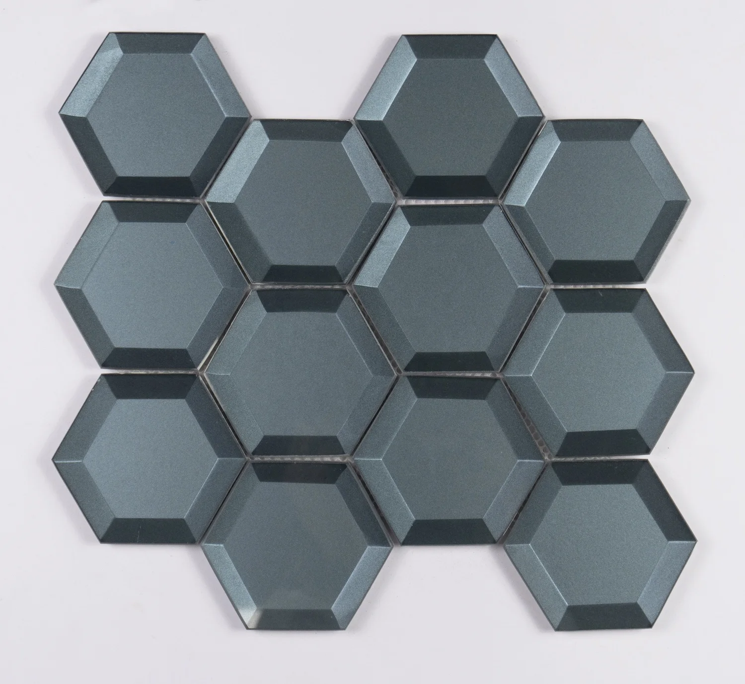 
Blue Glass Hexagonal Mosaics Crystal Pure Color 8mm Thickness Cube 3D Mosaic Tile 
