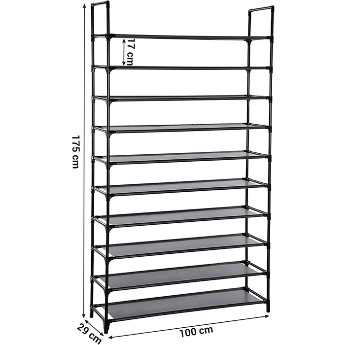 Custom Large Stand Shoe Rack 10 Tier  Metal Frame Storage Shoe Rack For home entryways