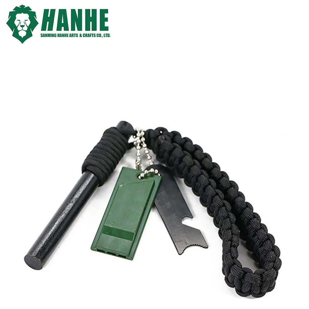 Reflective Paracord lanyard and Whistle Survival Emergency Kit Camping Survival Ferrocerium Rod Fire Starter