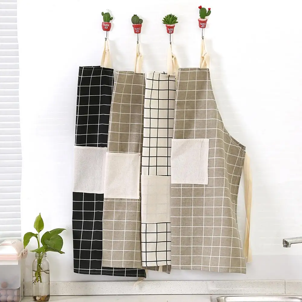 Printed Oil Pollution Prevention Simple Style Sleeveless Cotton and Linen Cooking Kitchen Aprons