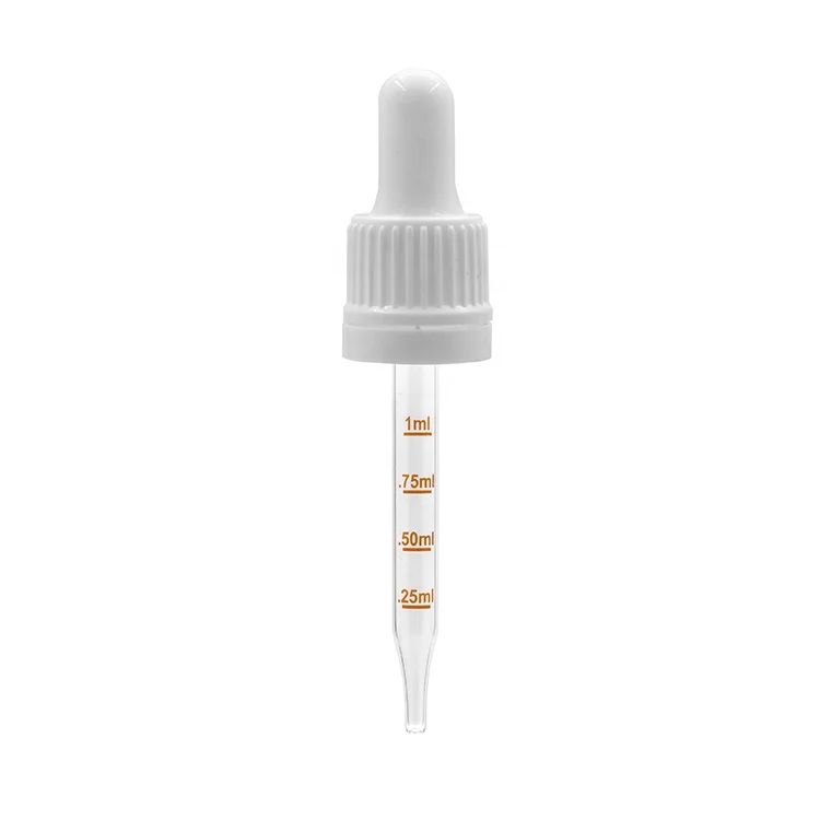 white color plastic dropper assembled tamper evident plastic collar with glass pipette and rubber