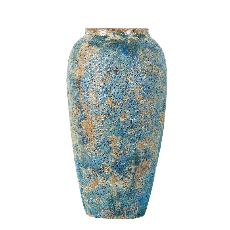 Vintage Simple Ceramic Flower Arrangement Vase Hand-Crafted Antique Coarse Pottery Modern Indoor Tabletop Decor for Hotels