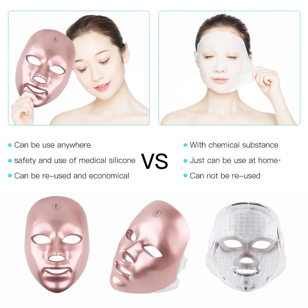 7 Color Smart Touch Led Face Mask Rechargeable Pdt Machine Wrinkle Remover Light Therapy Skin Beauty Led Facial Masks