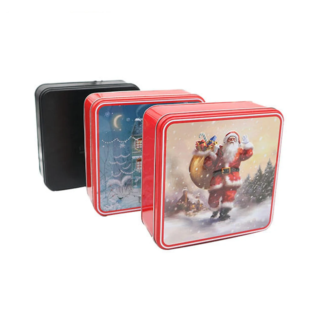Metal Square Christmas tin can box for gift candy cookie wholesale package tins cans for cookies tinplate boxes container