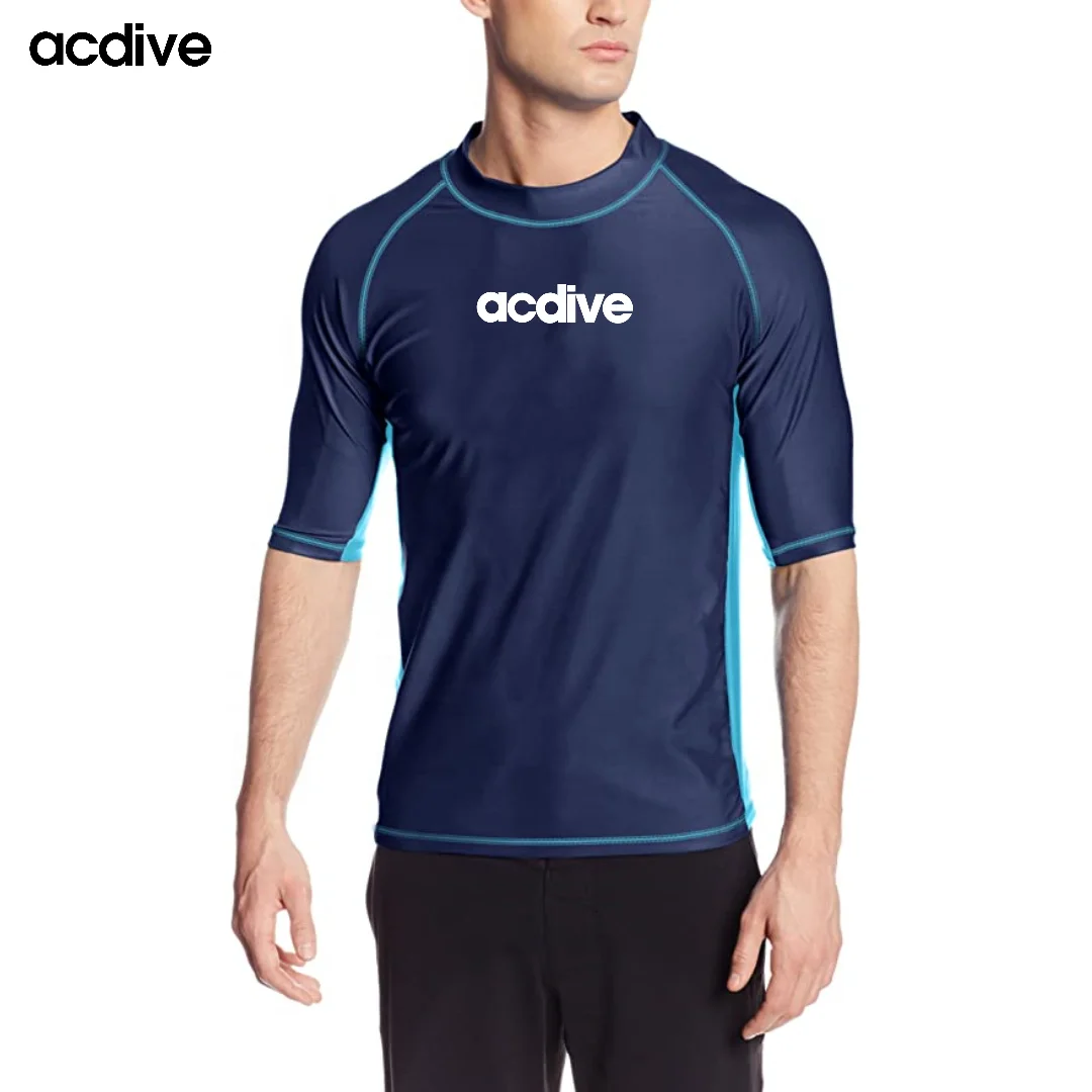 Acdive Customized Men Ice Silk Skins Upf 50+ Short Sleeve Quick Drying Surfing Water Skiing Aqua Rash Guard