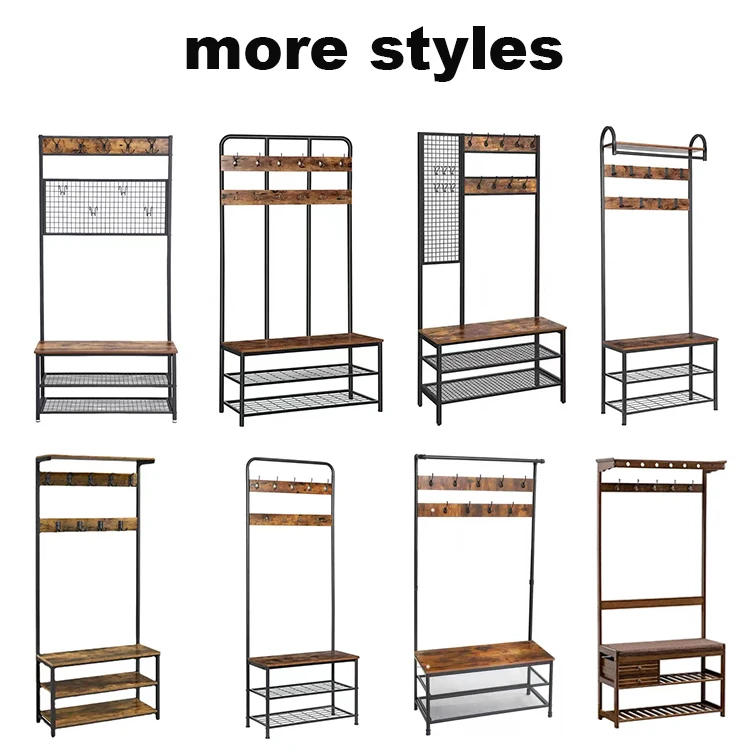 K&B entryway floor wooden coat rack  multifunctional bench coat racks with shoe storage