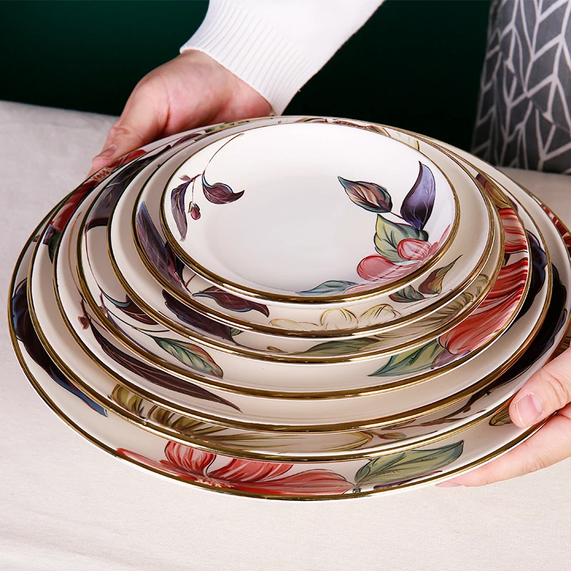 Free Sample New Product Floral Decals Round Customized Serving Party Plates Flower dinner Plate Ceramic