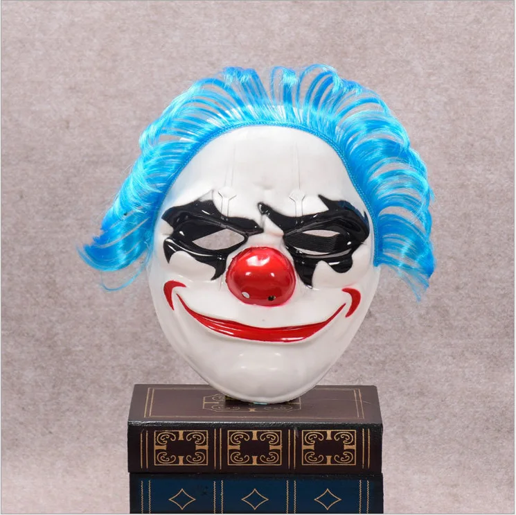 Factory Wholesale Halloween Funny Blue Hair Red Nose Clown Mask Scary Ghost Men And Women Full Face Guard