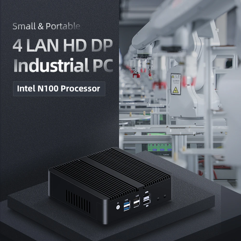 HelorPC Intel N100 Mini PC DDR5 RAM 2.5G Ethernet LAN HD DP Fanless Computer Firewall Linux Router
