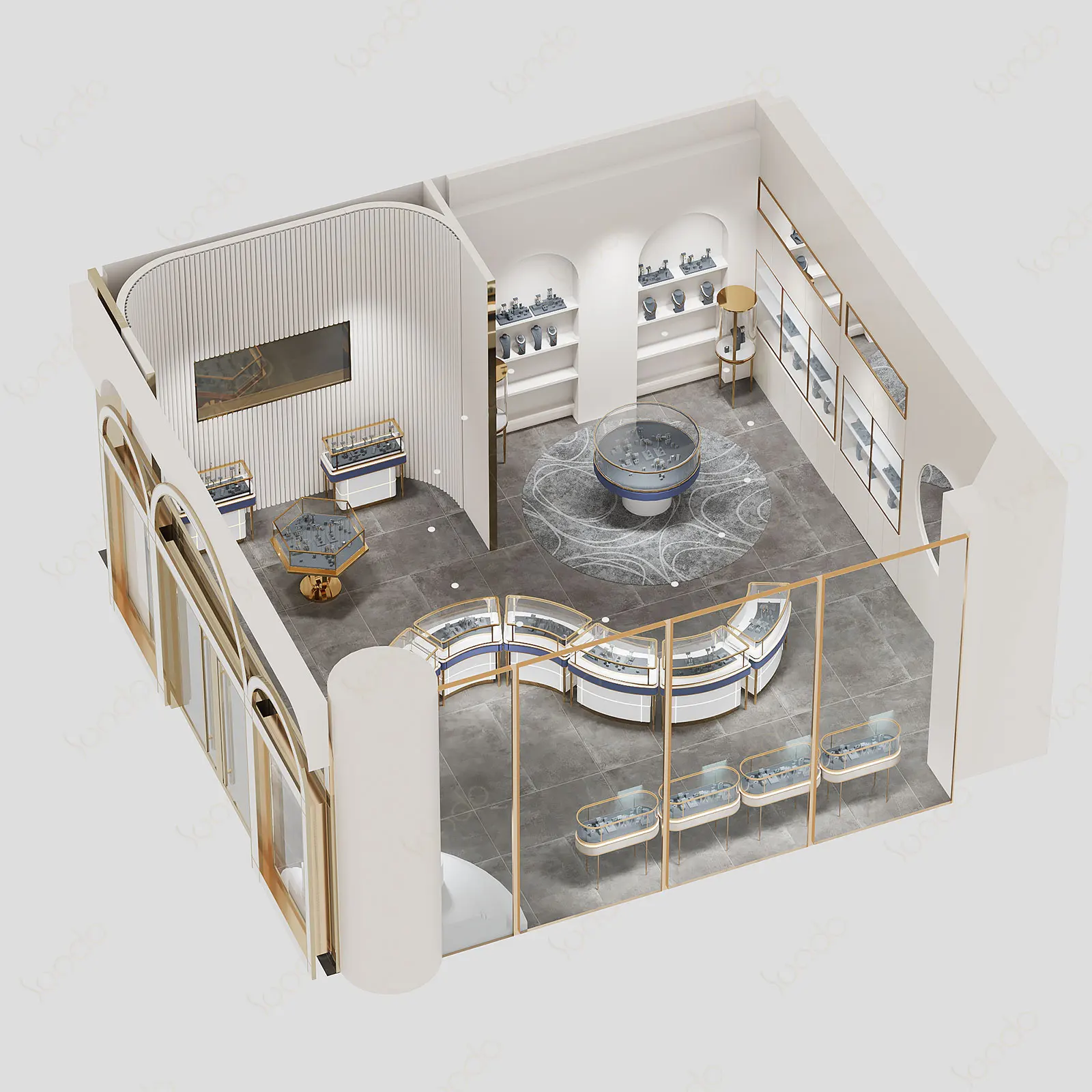 2024 new jewellery store design luxury jewelry display counter showcase suede props set for window show