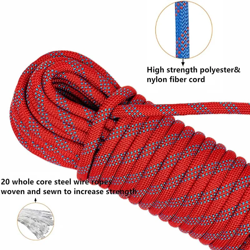 Wholesale Price 32Ft 65Ft 98Ft 165Ft 246Ft High Strength Polyester Safety Rope Rock Climbing Static Rope