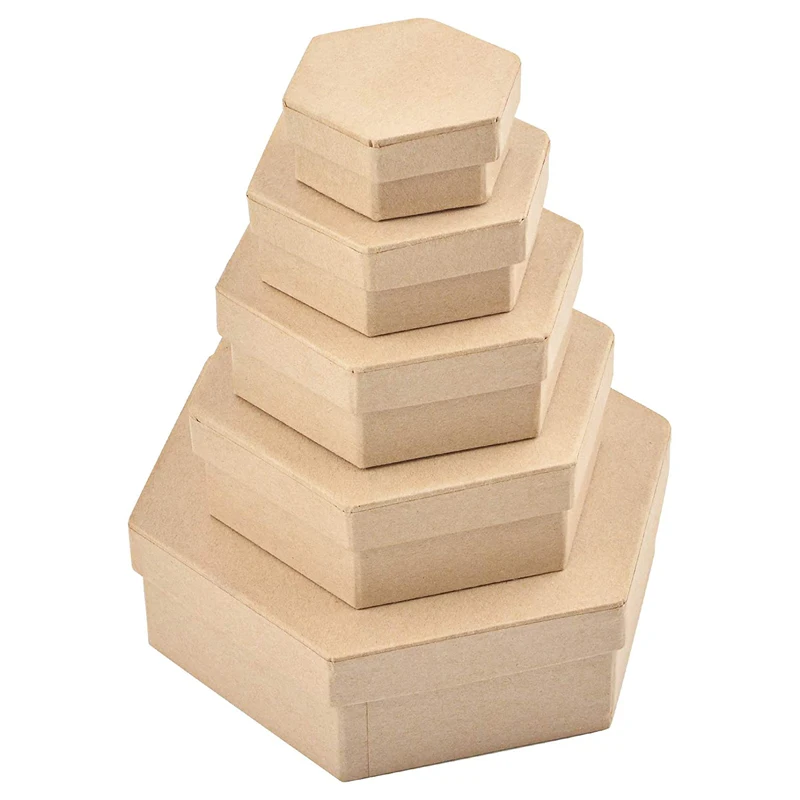 hexagonal-shaped hard kraft paper mache box with lid for crafting , storage accessories ,cosmetics jewelry