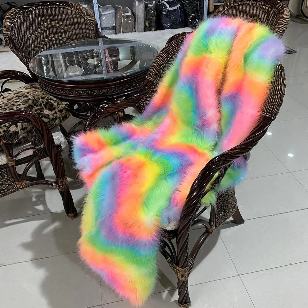 Wholesale wonderful colorful  long high pile  hair plush artificial fur fabric fake fur for garment throw blanket