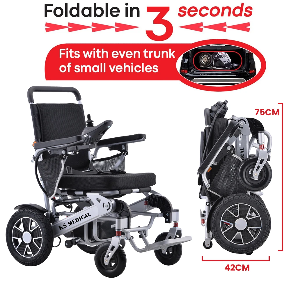 KSM-606 Ultra 500W Motor Exclusive Lightweight Foldable Electric Wheelchair Stronger Longer Range Super Horse Power Dual Motor