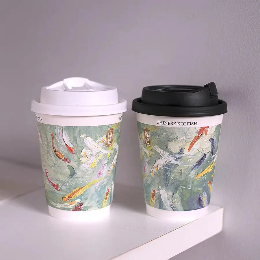 8/10/12/16/20oz Custom Printed Double Wall Hot Drink Paper Coffee Cup Disposable Take Away Double Wall Paper Cups With Lid