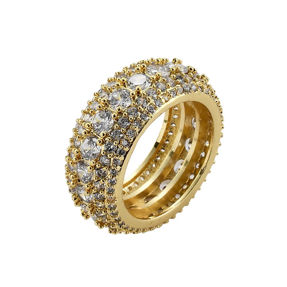 European Hot Selling Fine Jewelry Hip Hop Full Pave Setting Bling Cubic Zirconia Ring Iced Out CZ Round Finger Ring