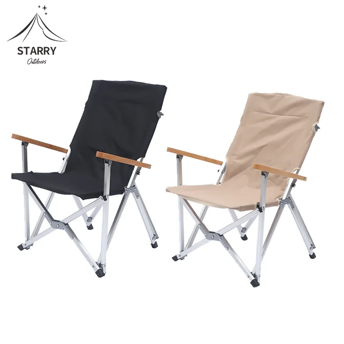 Outdoor korea japan aluminum wood armrest camp folding glamping chair