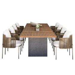 All weather webbing garden furniture outdoor rope dining set with wooden table