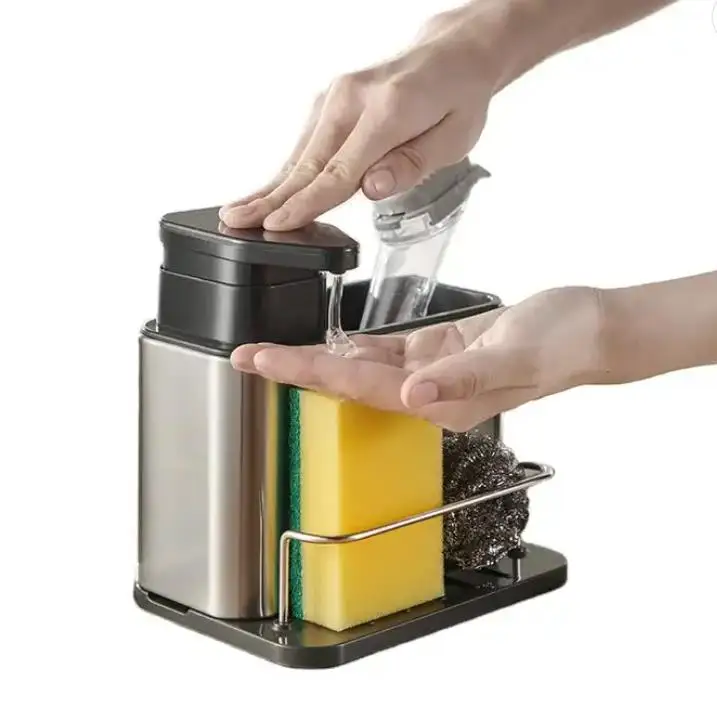 Kitchen stainless steel soap dispenser pump manually presses dishwasher soap sink sponge bracket dishwasher dispenser