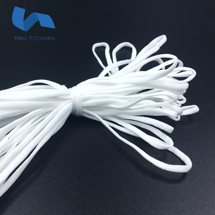 
Manufacturer wholesale high quality white color flat 3mm elastic cord for facial mask ear loop 